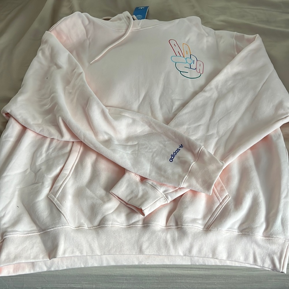 Adidas Men’s hoodie pink OG peace sign sweatshirt size 2xl